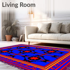Bold Blue Red Geometric Medallion Rug