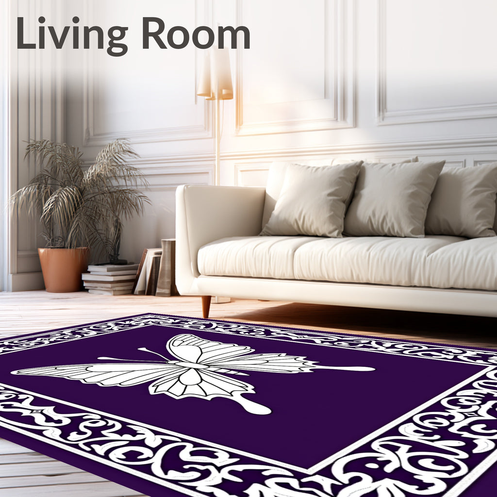 Elegant Purple Butterfly Ornamental Border Rug