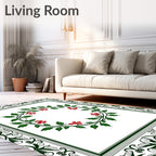 Elegant Green Holly Berry Wreath Border Rug