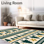 Forest Trees Golden Stars Festive Stripes Rug