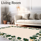 Emerald Green Gold Leaf Scrollwork Rug