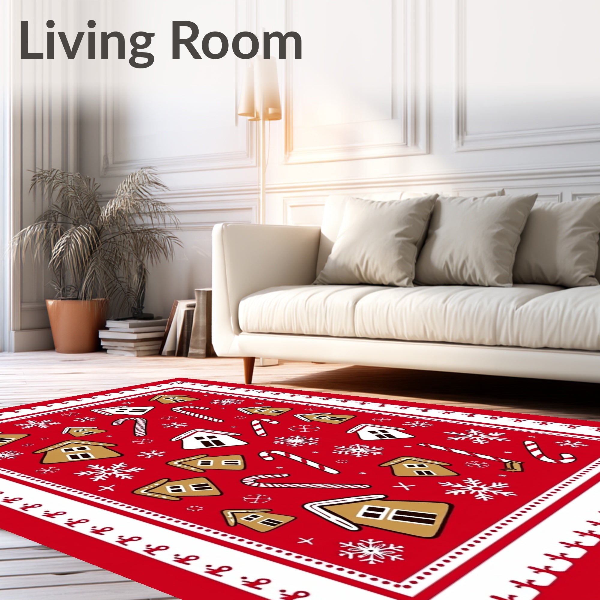 Christmas Gingerbread House Candy Cane Snowflakes Rug