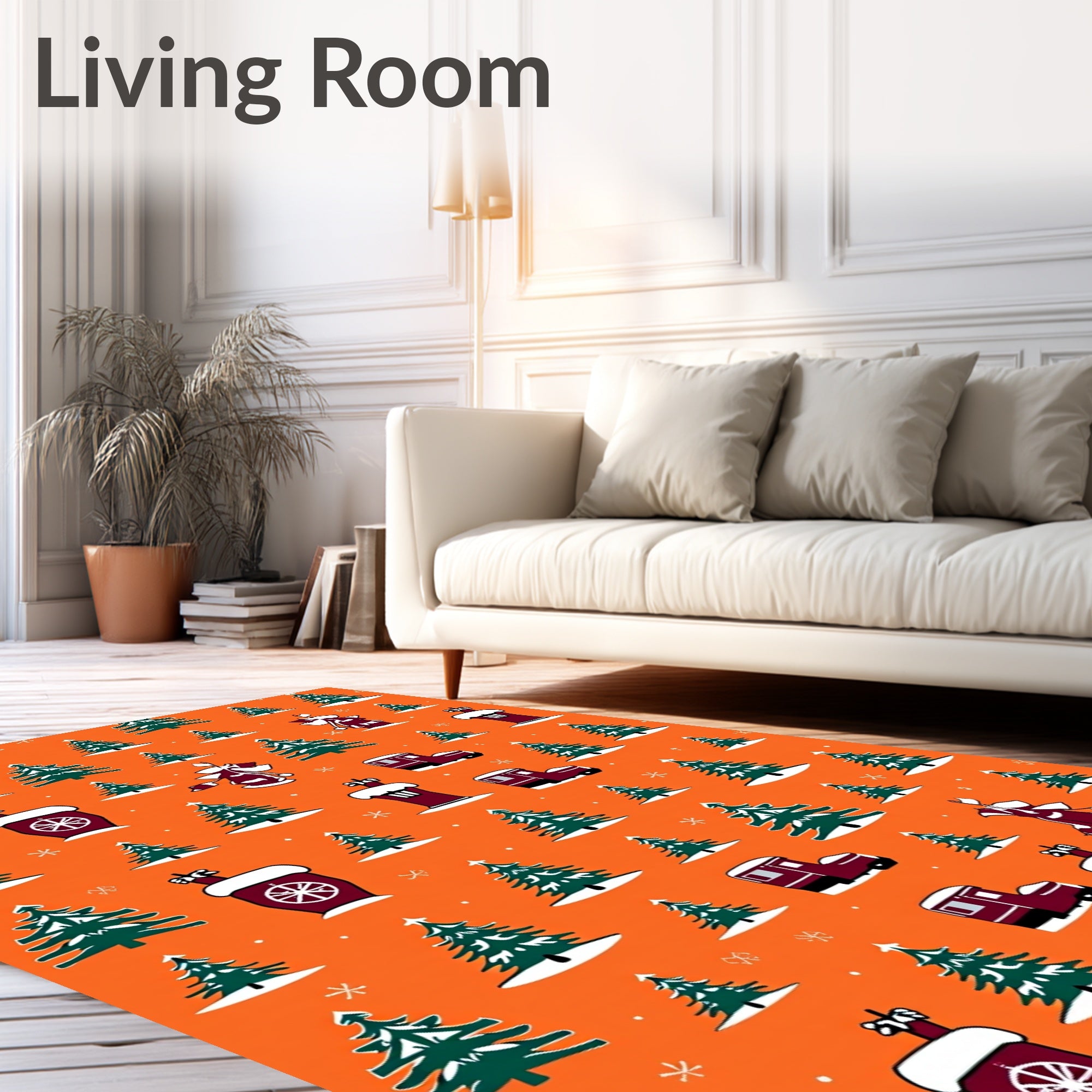 Festive Evergreen Trees Truck Motif Rug