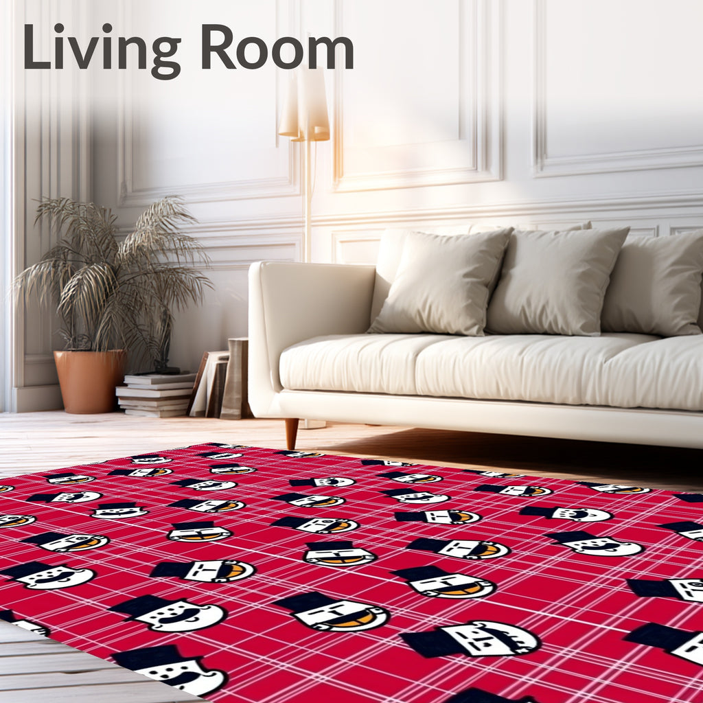 Red Plaid Cartoon Faces Rug