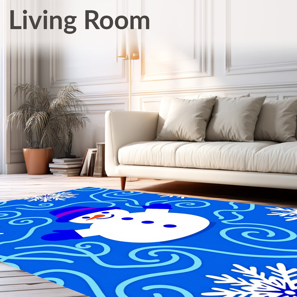 Blue Snowman With Swirls And Snowflakes Rug