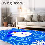 Blue Snowman With Swirls And Snowflakes Rug