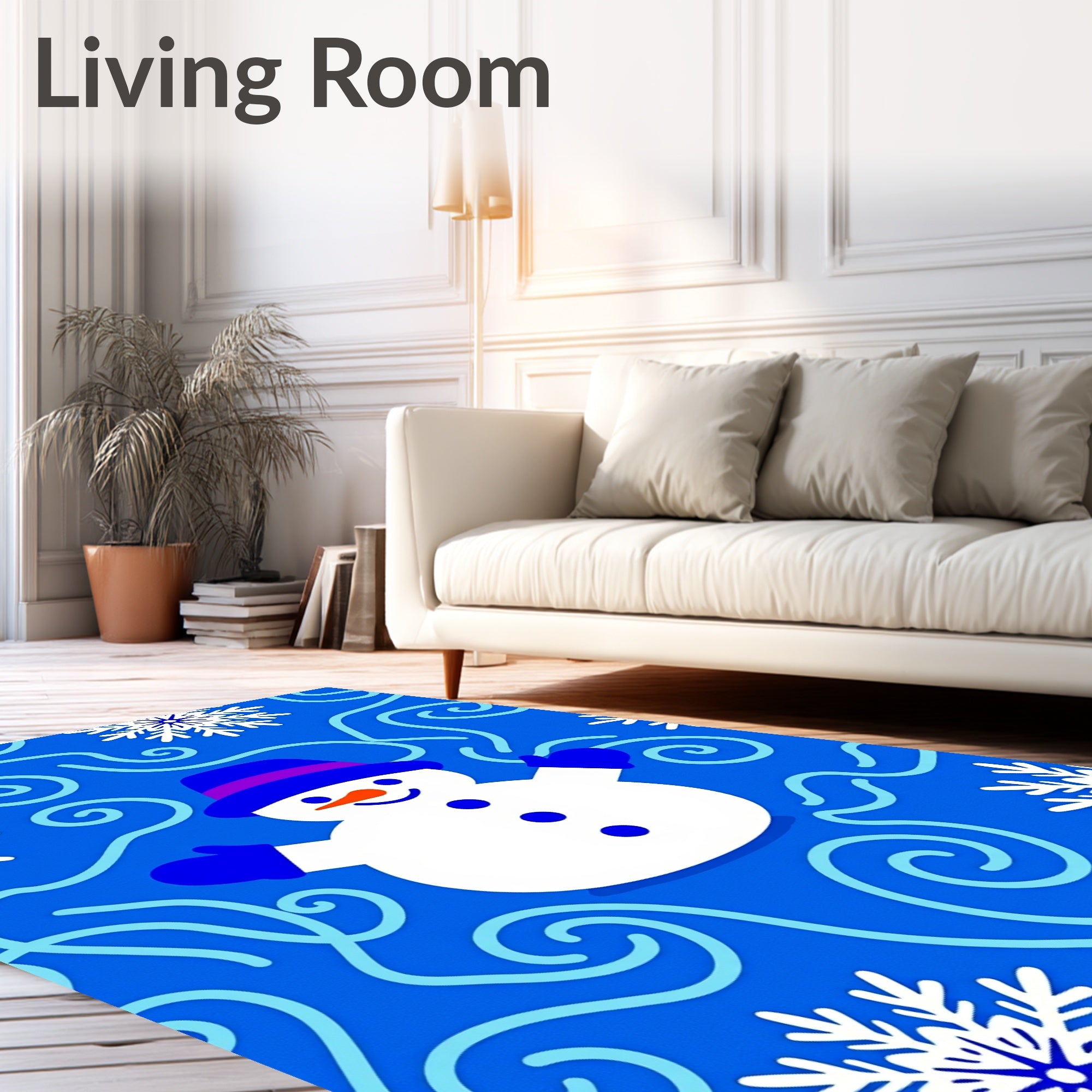 Blue Snowman With Swirls And Snowflakes Rug