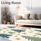 Winter Evergreen Snowflakes Trees Rug