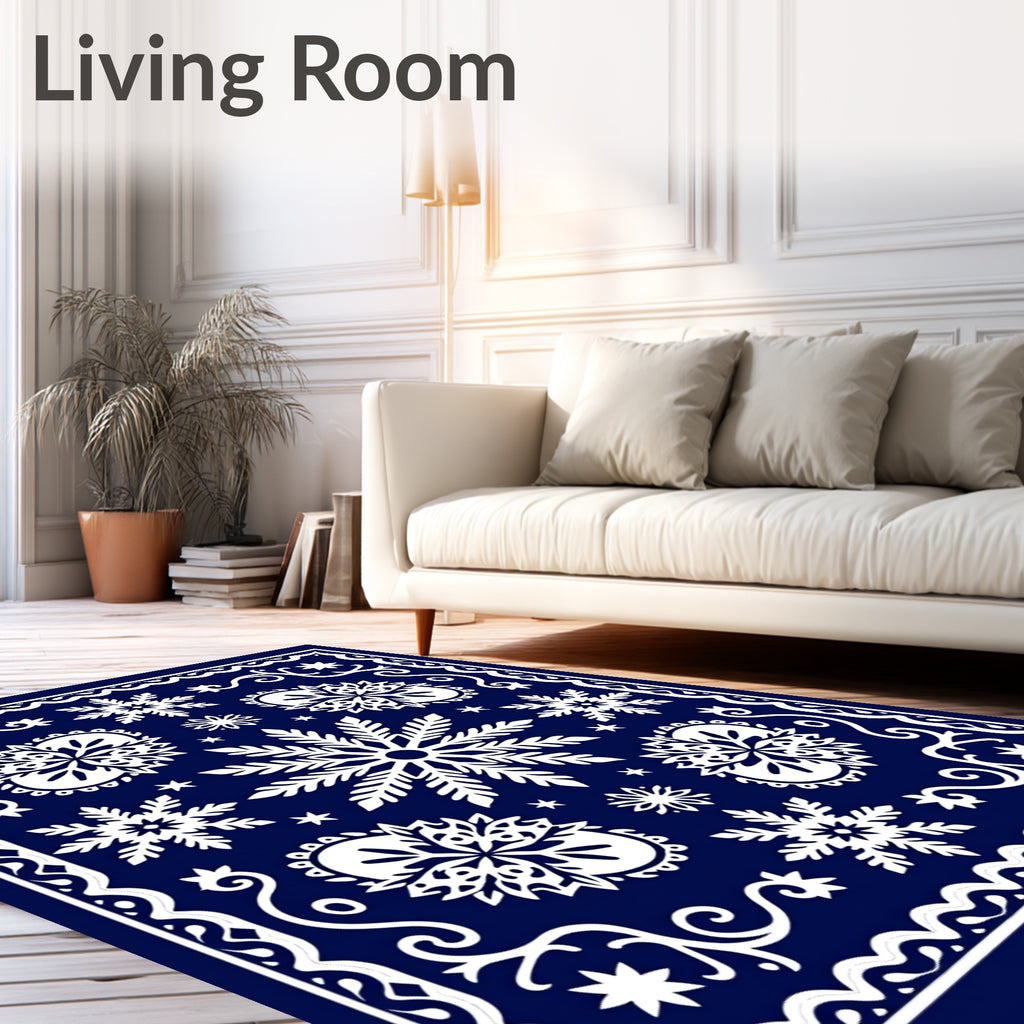 Deep Blue White Snowflake Gala Rug