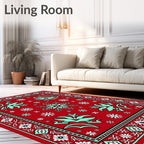 Red White Turquoise Floral Medallion Rug