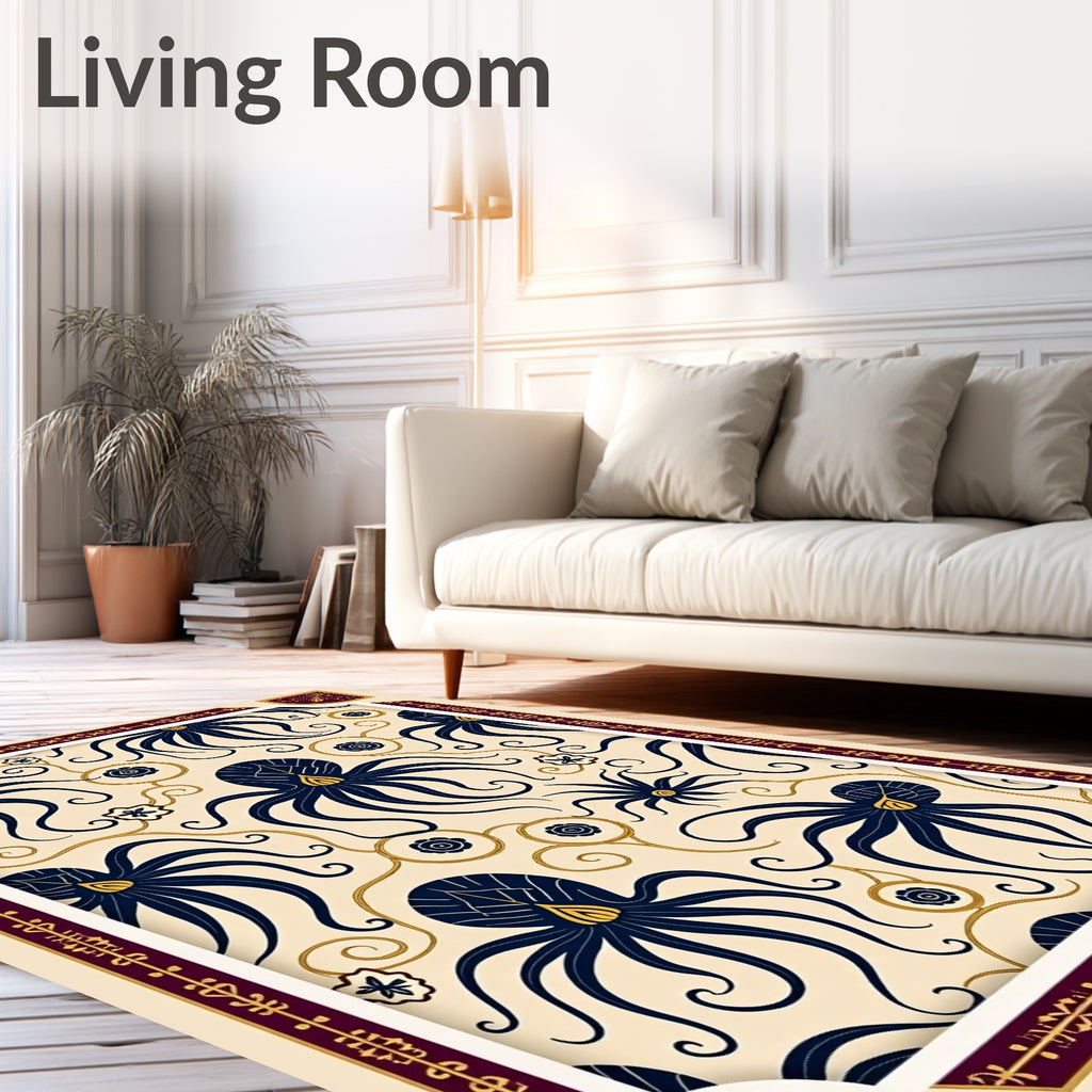 Navy Octopus Swirls Cream Rug