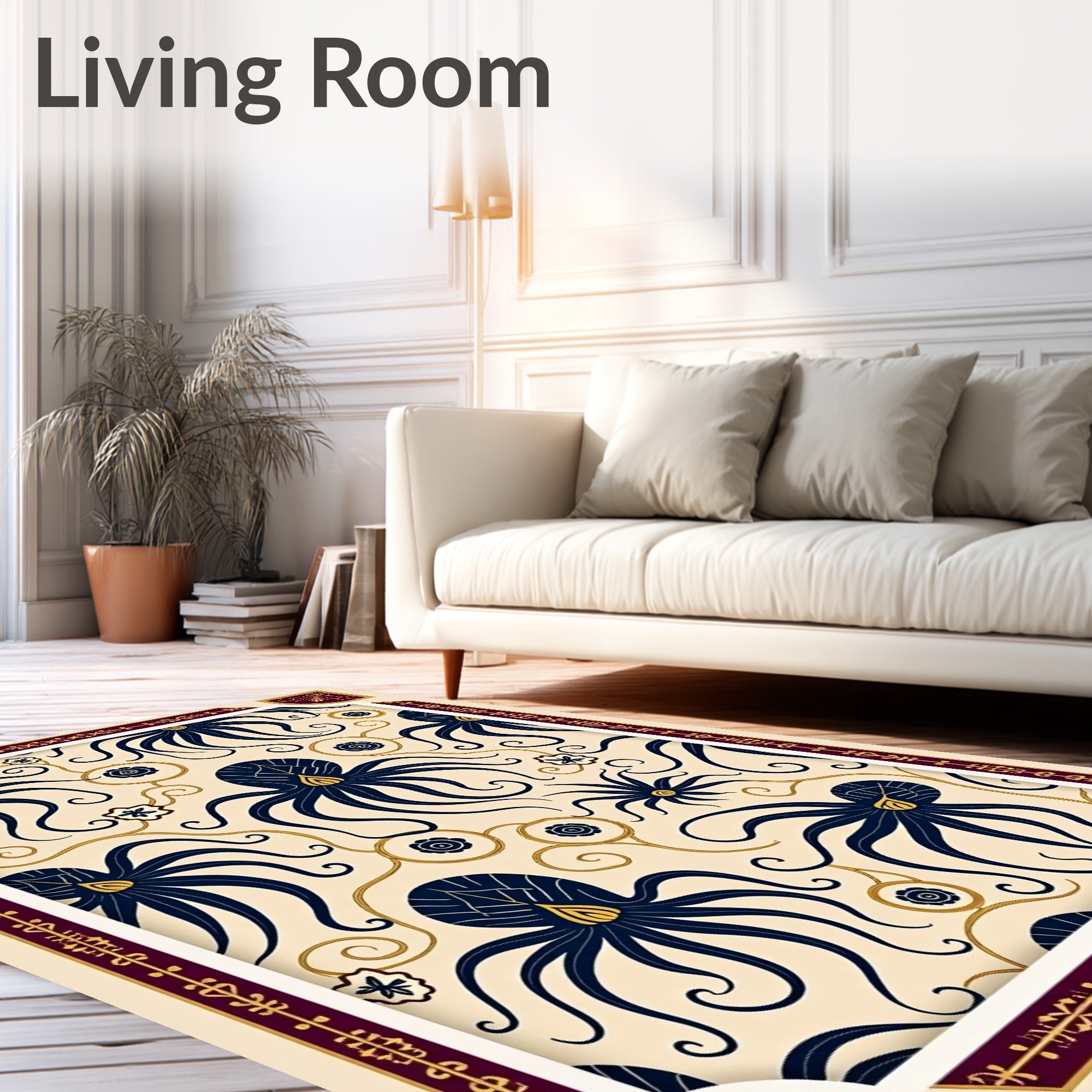 Navy Octopus Swirls Cream Rug