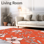 Coral Pink Floral Snow Flake Vines Rug