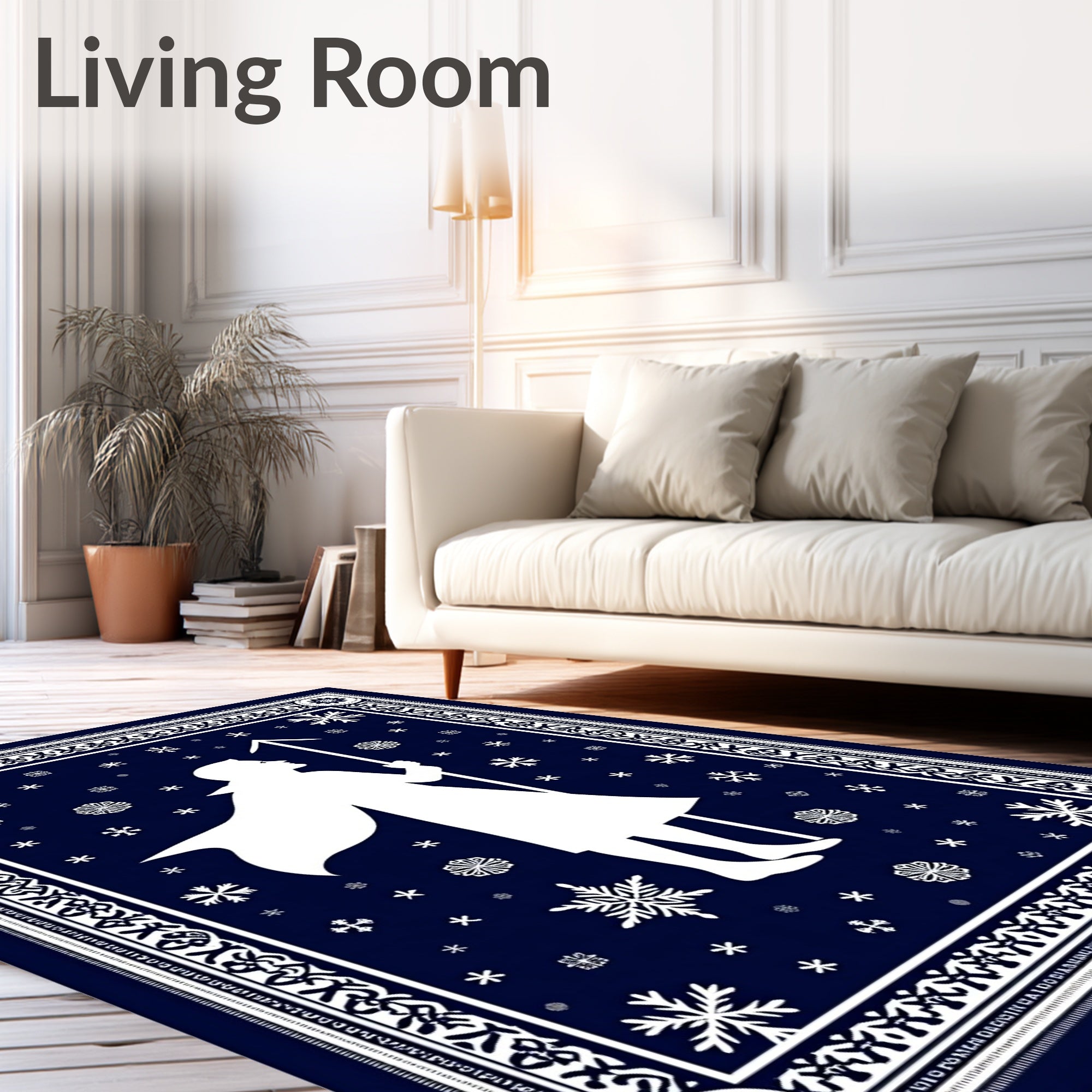 Deep Blue Snowfall Silhouette Rug