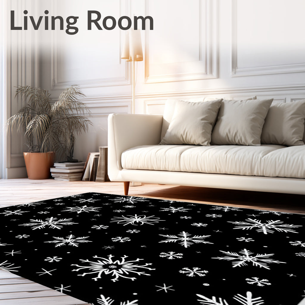 Black White Snowflake Scatter Rug