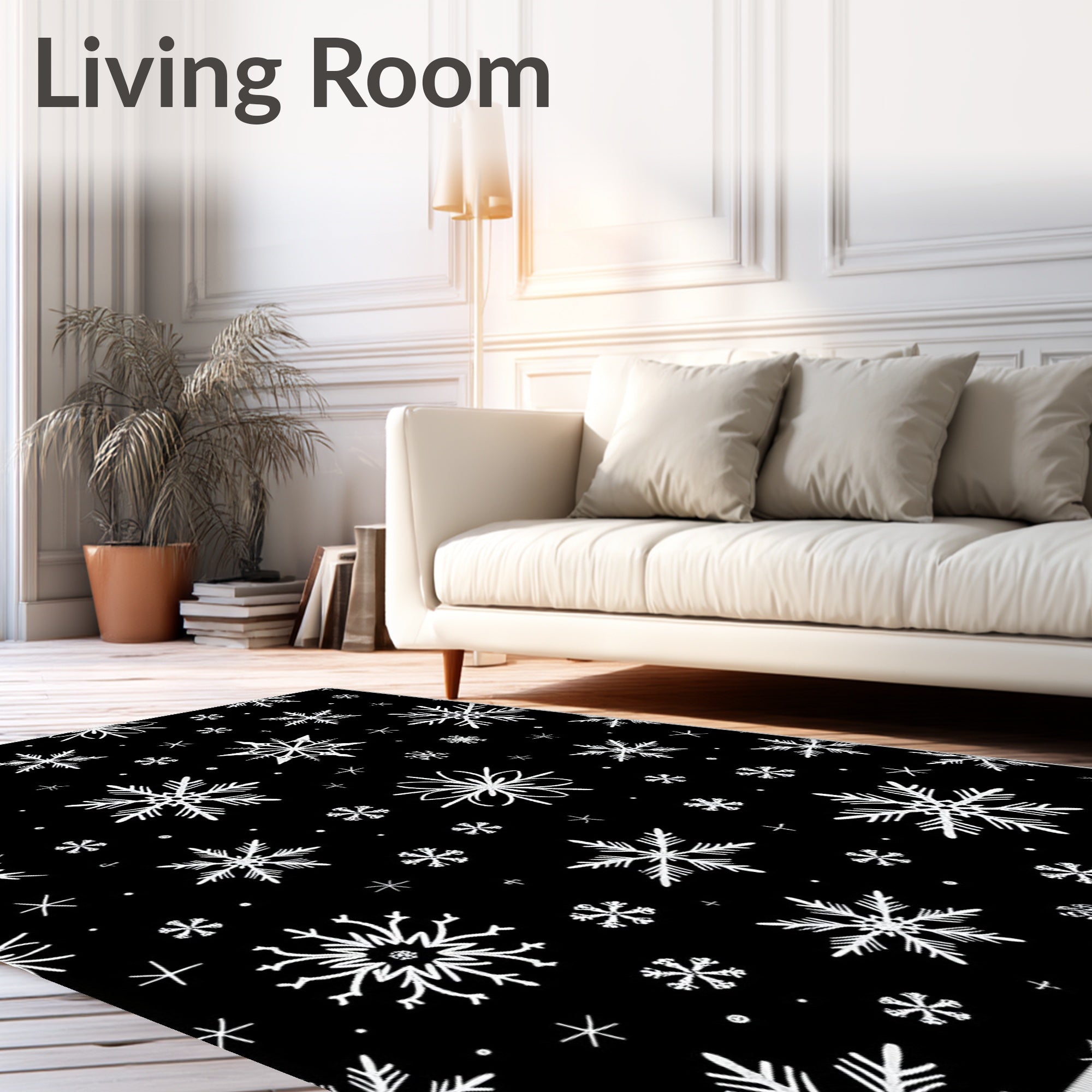 Black White Snowflake Scatter Rug
