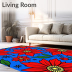 Bold Red Poinsettia Floral Snowflakes Rug