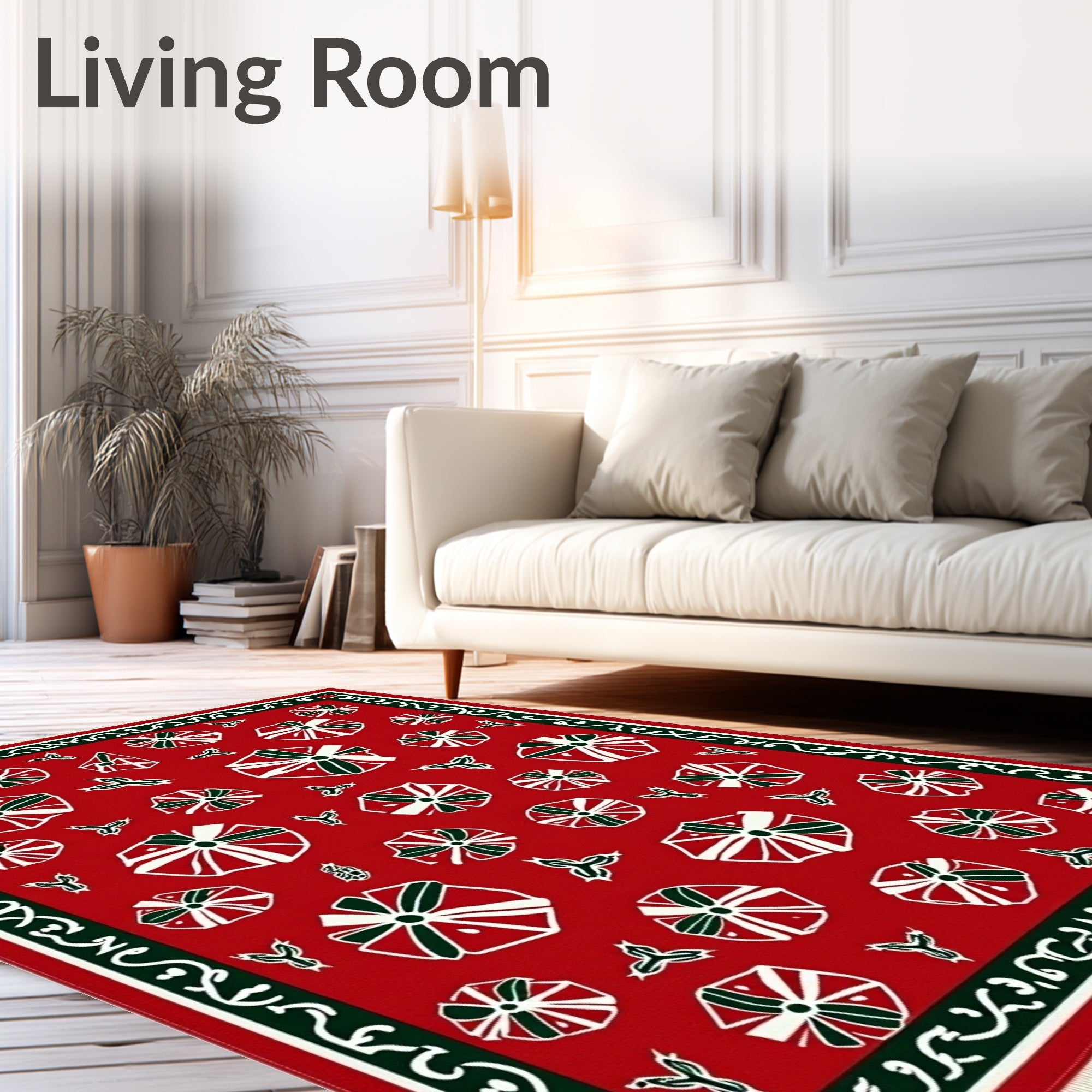 Red White Green Festive Gift Collage Rug