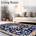Classic Navy Floral Medallion Border Rug
