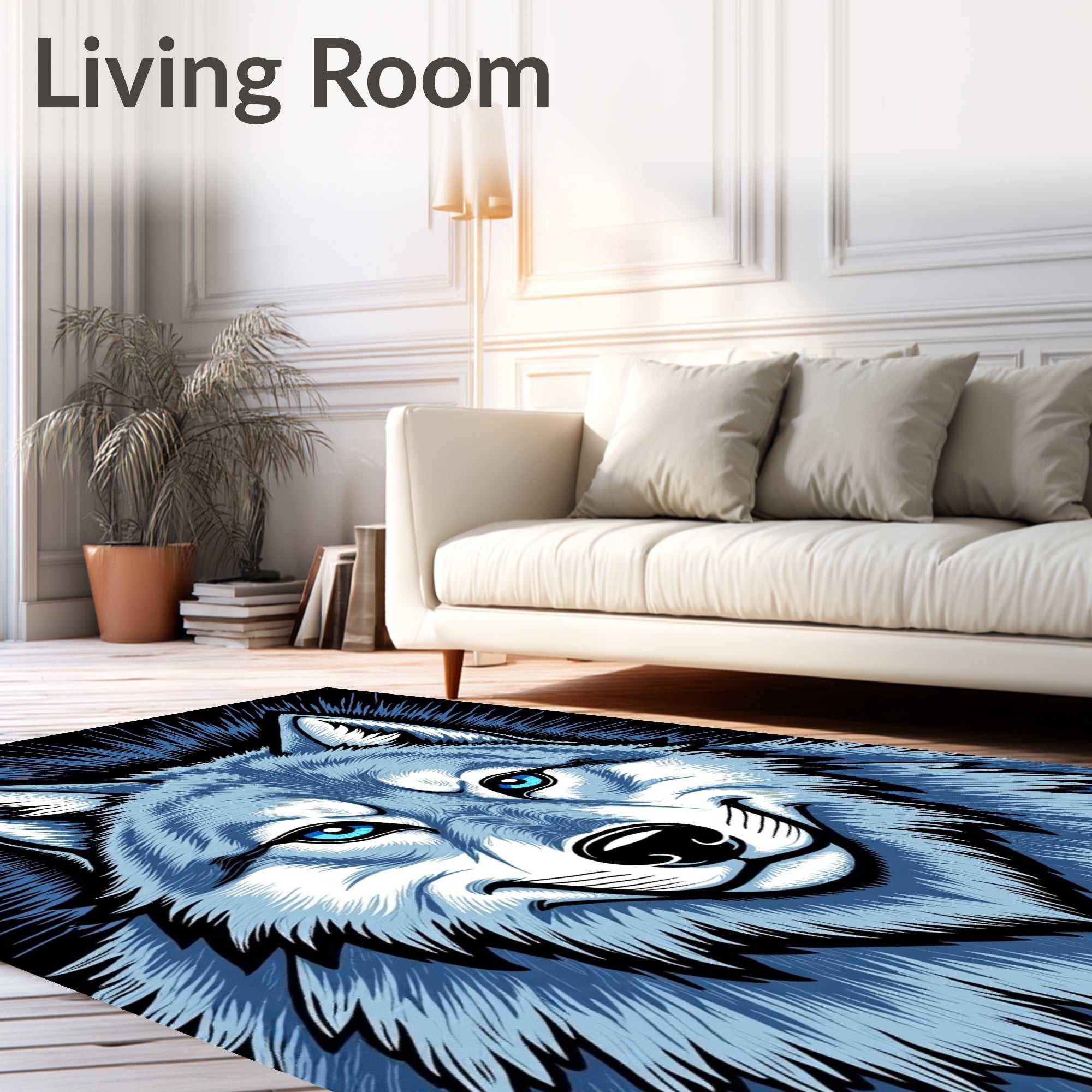 Bold Blue Wolf Fierce Eyes Graphic Rug