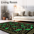 Black Green Fish Swirl Botanical Border Rug