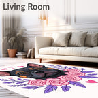 Black Tan Dog Pink Rose Heart Wreath Rug