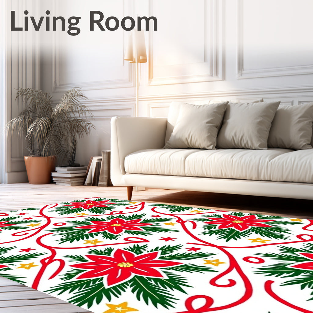 Red Poinsettia Christmas Garland Rug