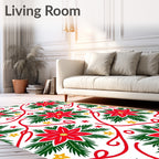 Red Poinsettia Christmas Garland Rug