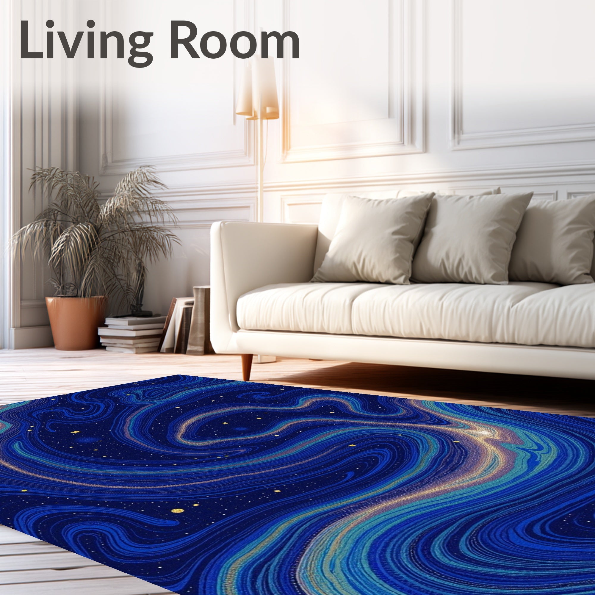 Cosmic Swirl Blue Starry Night Rug