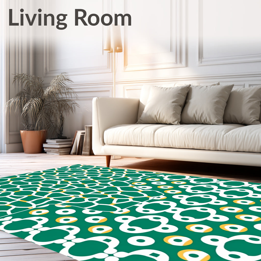 Teal White Abstract Organic Geometric Rug