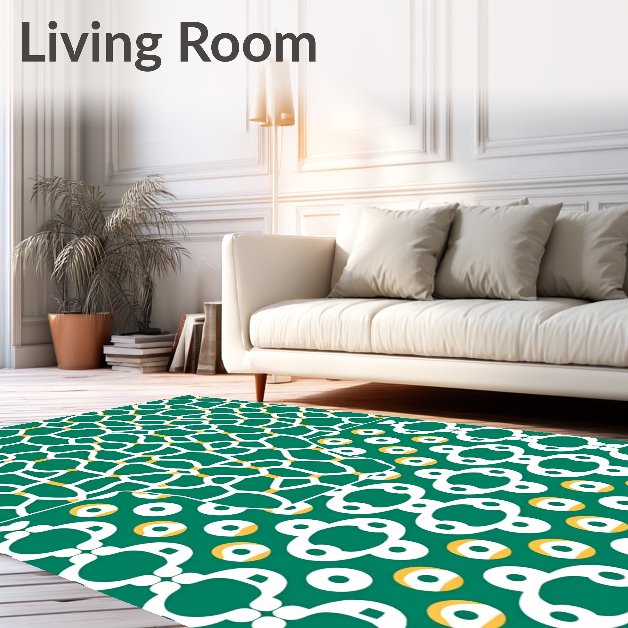 Teal White Abstract Organic Geometric Rug