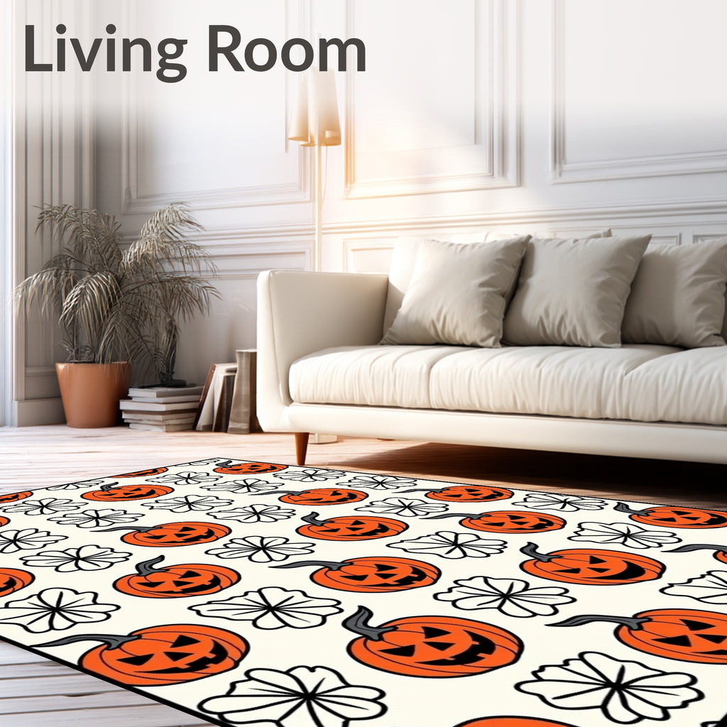Orange Jack O Lantern Halloween Tile Rug