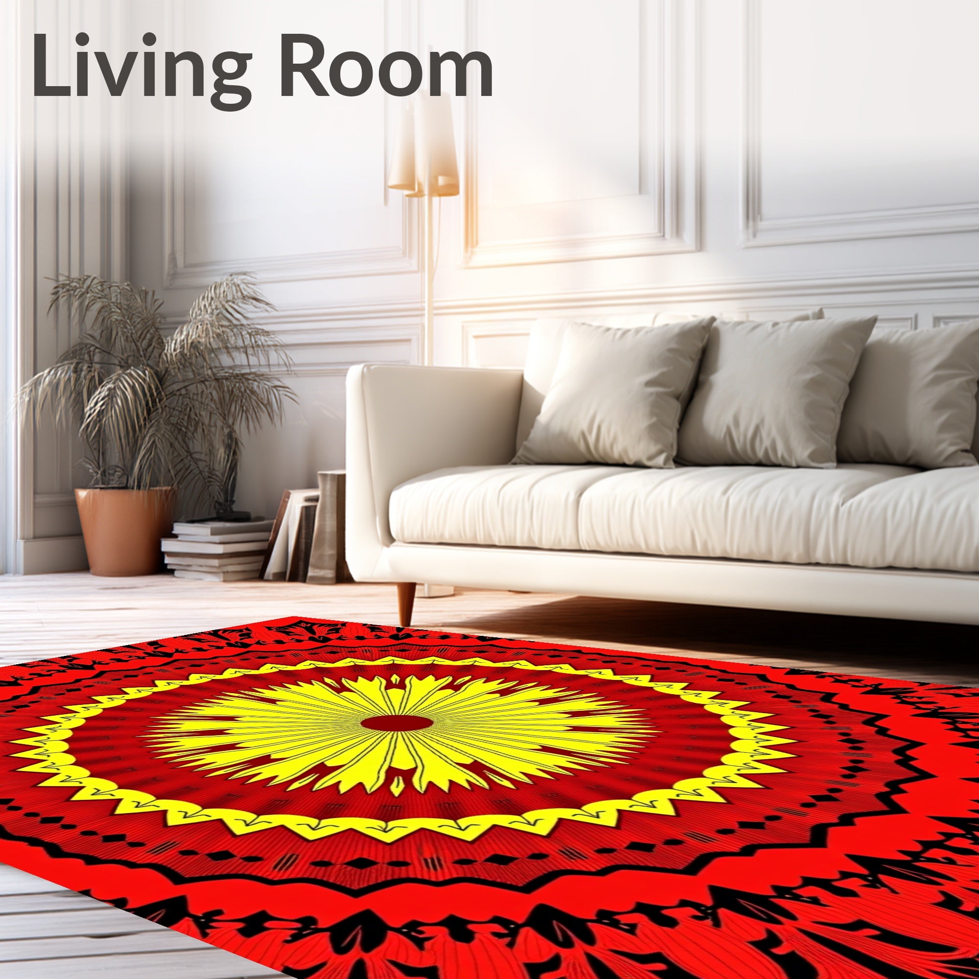 Radiant Sunburst Red Yellow Mandala Rug