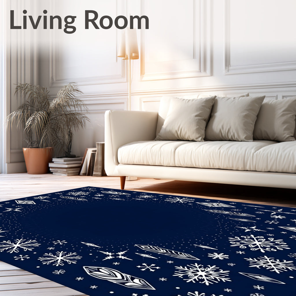 Winter Snowflake Diamond Medallion Navy Rug