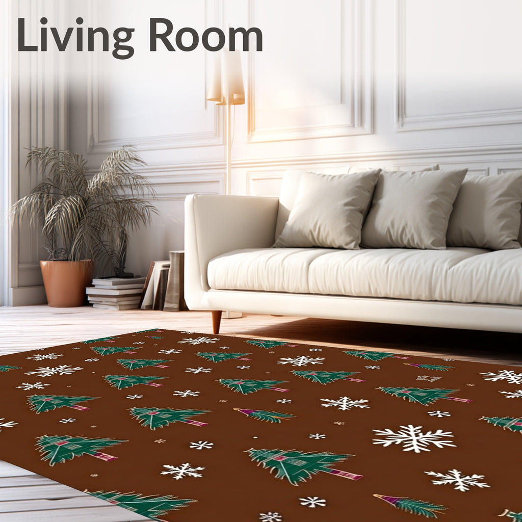 Green Forest Snowflake Christmas Elements Rug