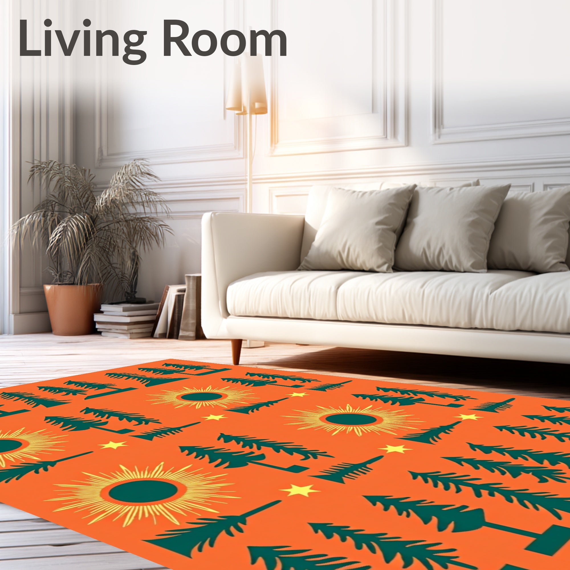 Orange Forest Sun Star Trees Rug