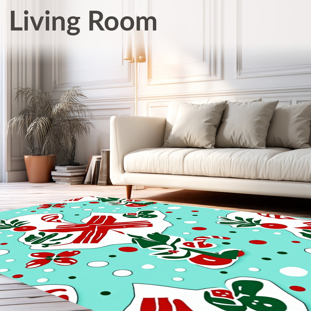 Aqua Red Green Christmas Paper Dolls Rug