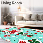Aqua Red Green Christmas Paper Dolls Rug