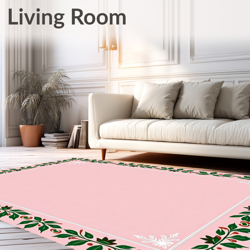 Pink Holly Berry Garland Border Rug