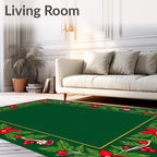 Festive Red Poinsettia Pine Border Rug