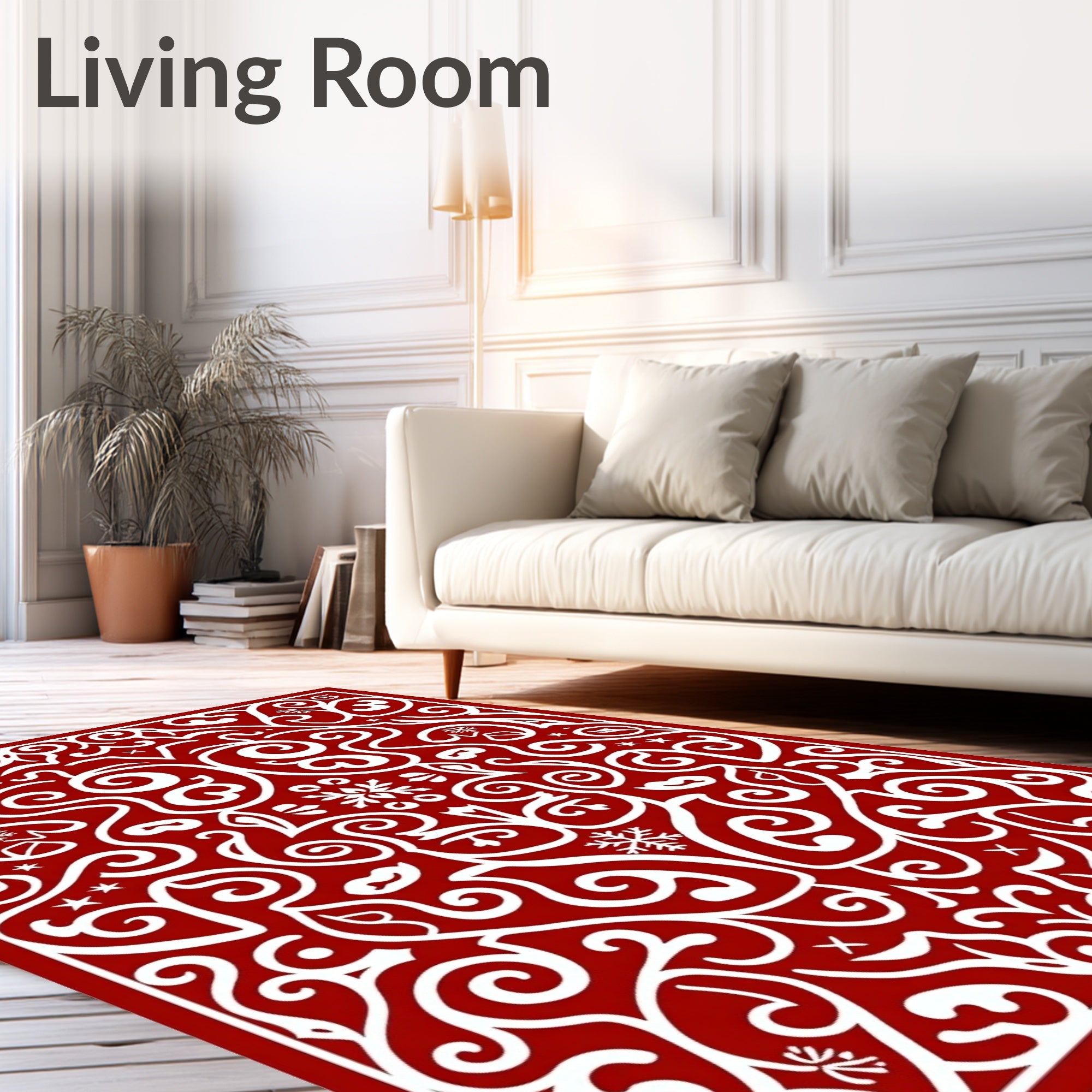 Crimson White Winter Swirl Ornamental Rug