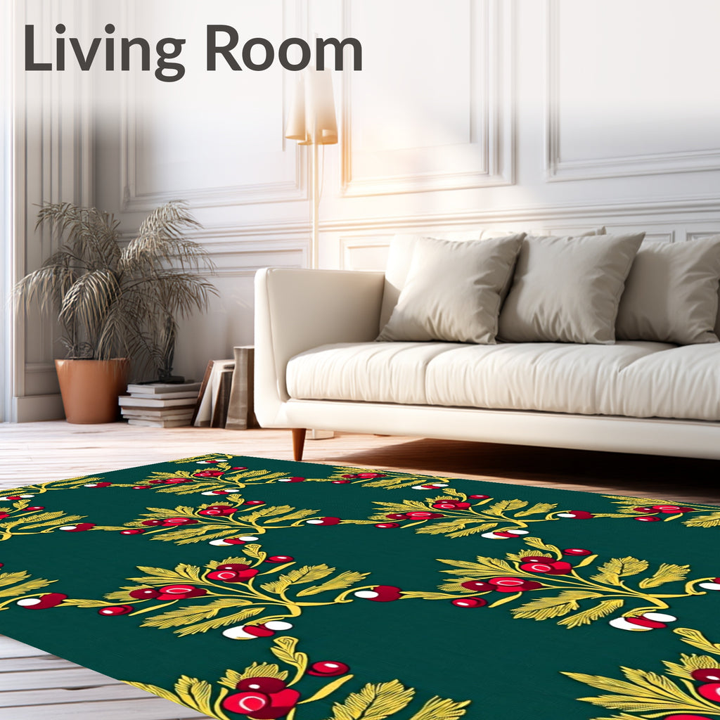 Emerald Red Berry Garland Botanical Rug