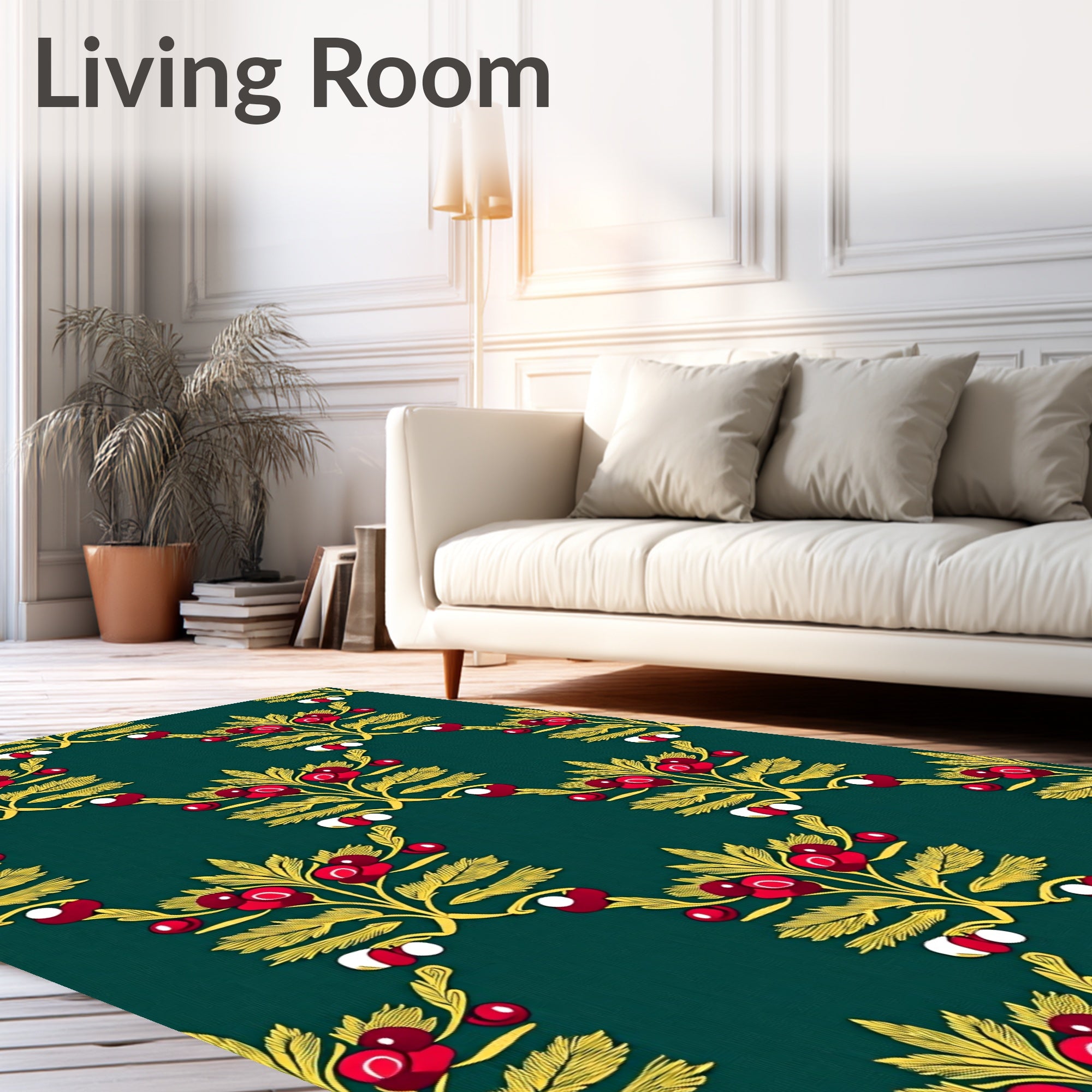 Emerald Red Berry Garland Botanical Rug