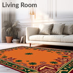 Ornate Burgundy Emerald Floral Frame Rug