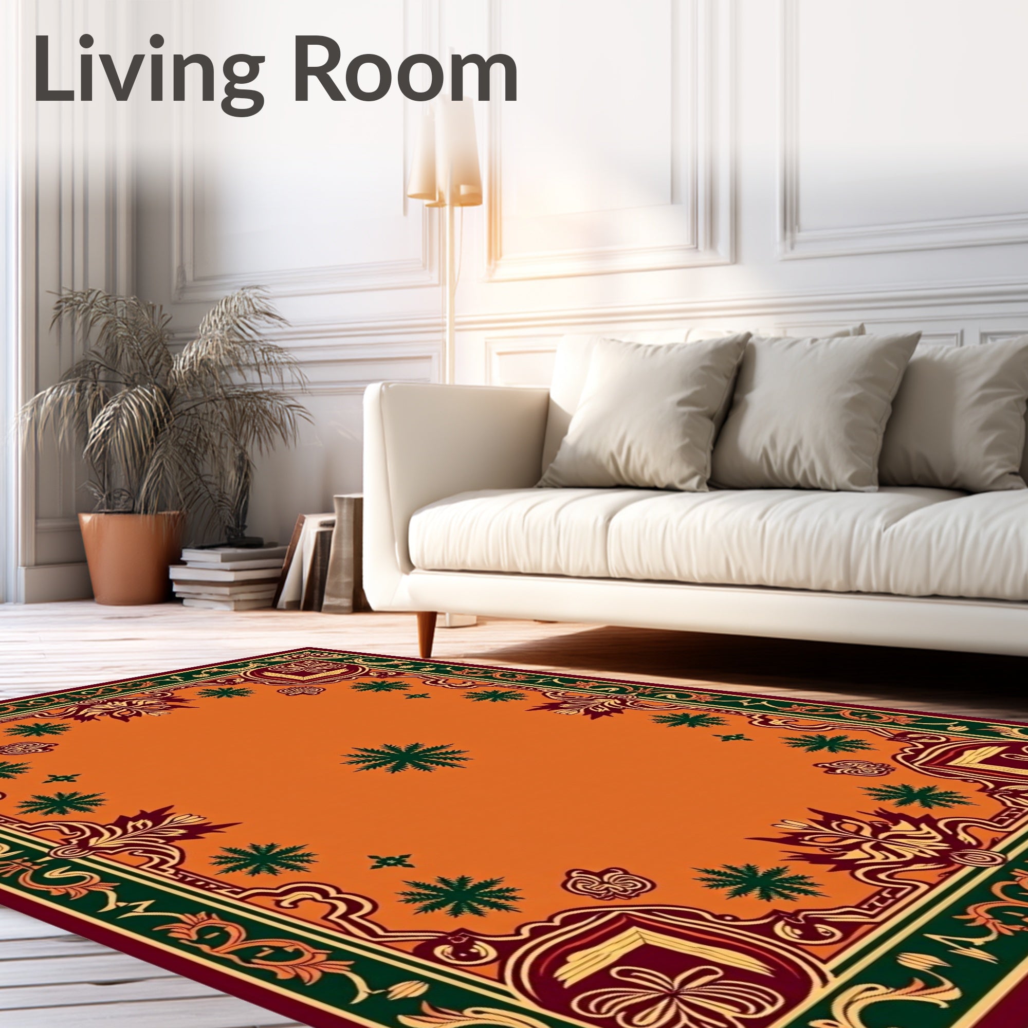 Ornate Burgundy Emerald Floral Frame Rug