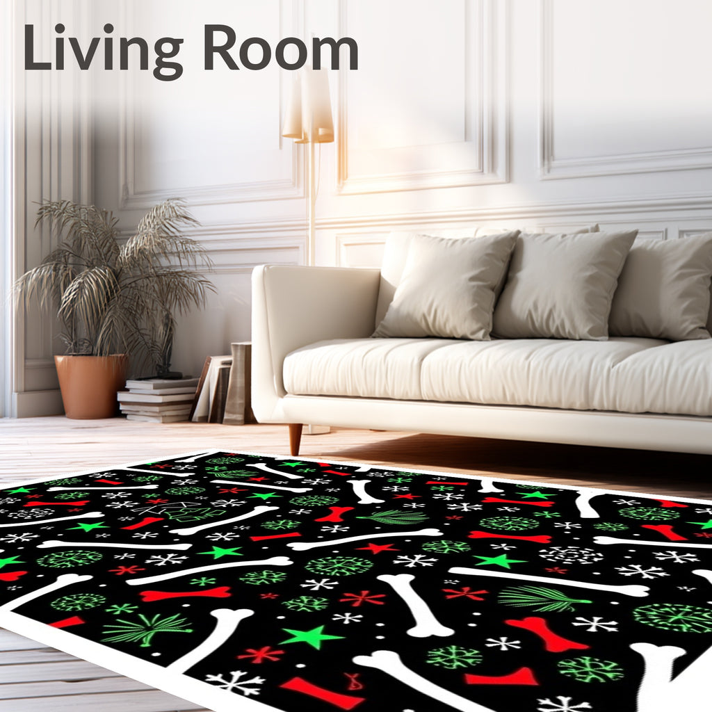 Festive Red Green Bone Snowflakes Repeat Rug