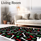 Festive Red Green Bone Snowflakes Repeat Rug