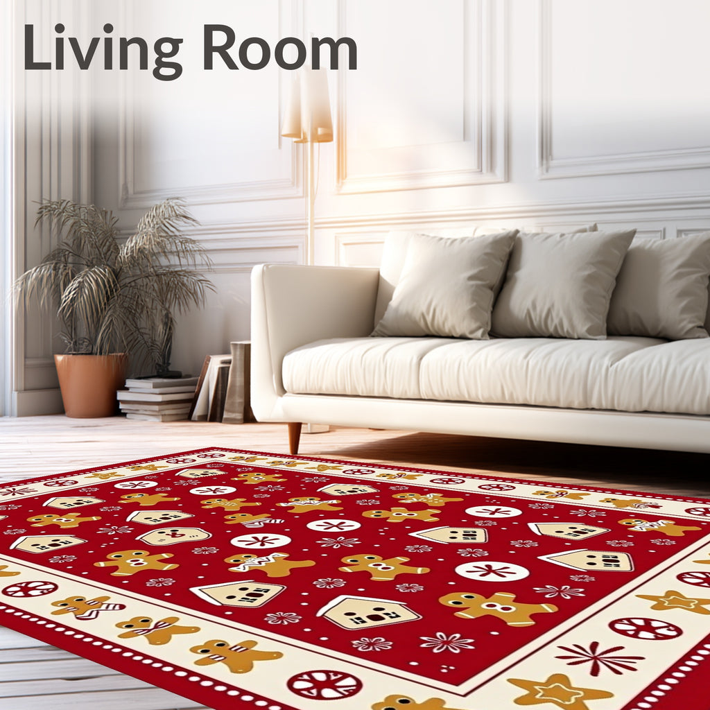 Gingerbread Houses And Cookies Red Border Rug
