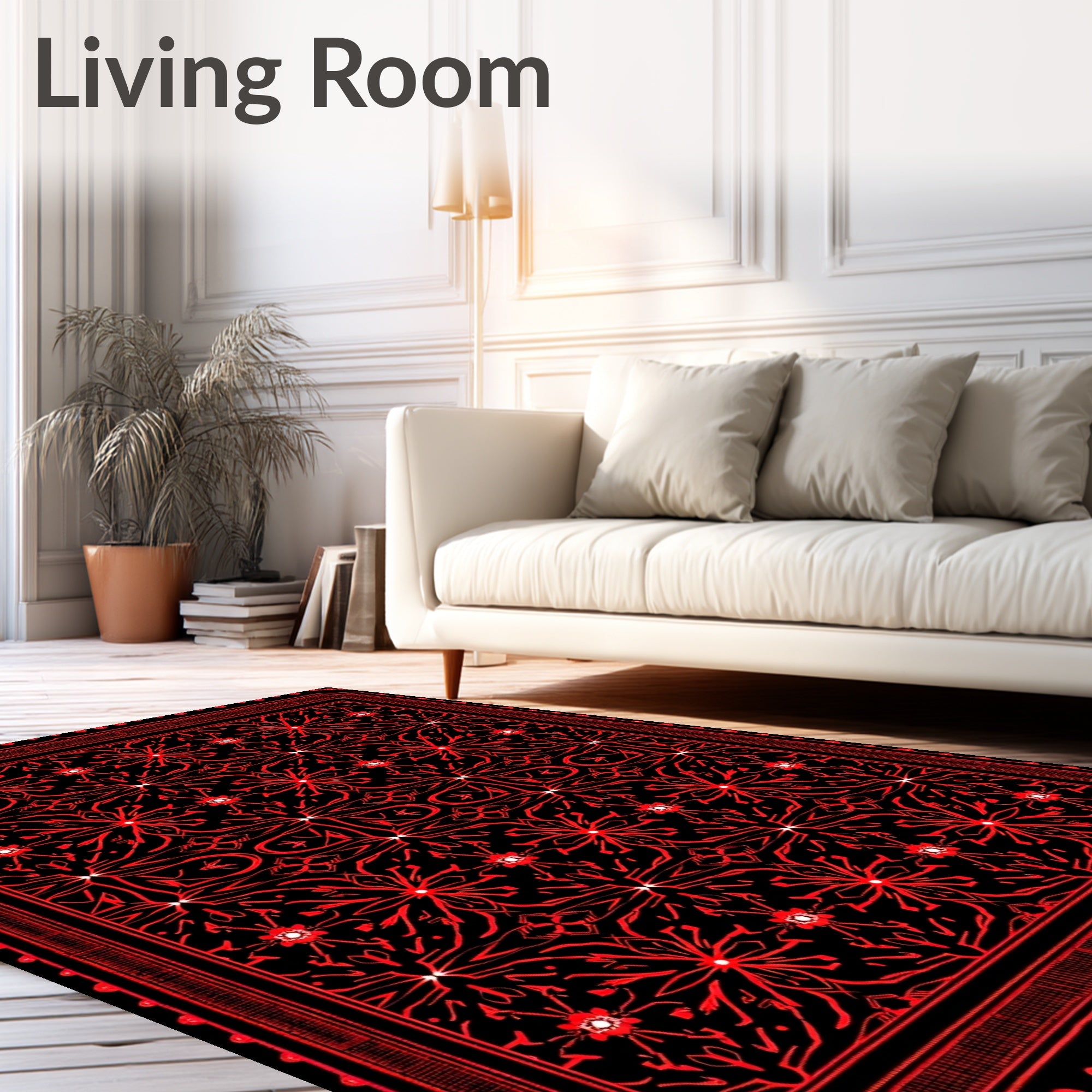 Crimson Filigree Floral Repeat Overlay Rug
