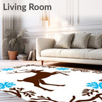 Brown Deer Blue Snowflakes Winter Scene Rug